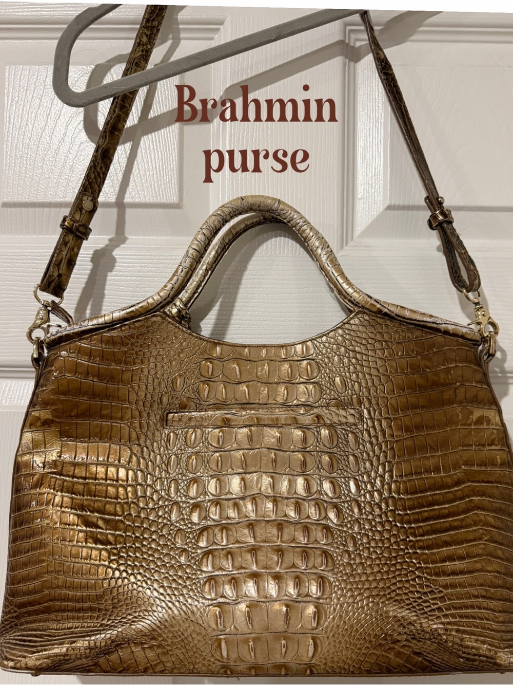Brahmin Metallic Bronze Croc-Embossed Shoulder Bag